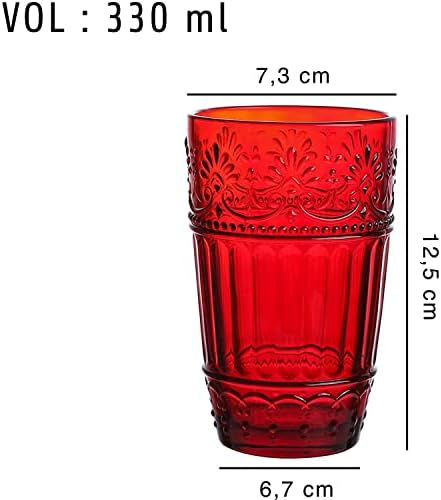 כלי בית שלמים | כוסות זכוכית | סט של 6 כוסות שתייה | 11oz עיצוב מובלט | שתיית כוסות למים, תה קר, מיץ